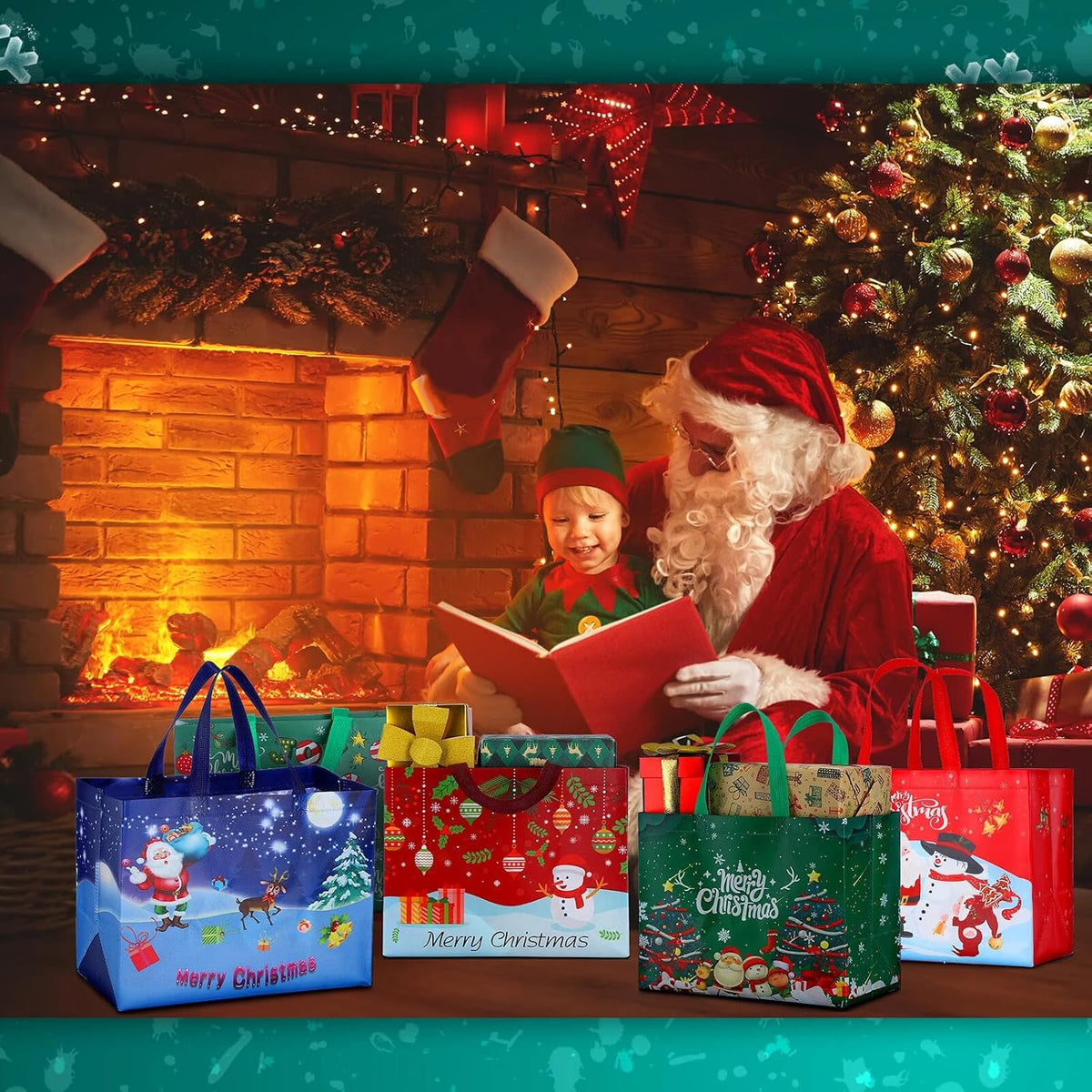 Macarrie non-woven holiday tote bags displayed flat to show dimensions
