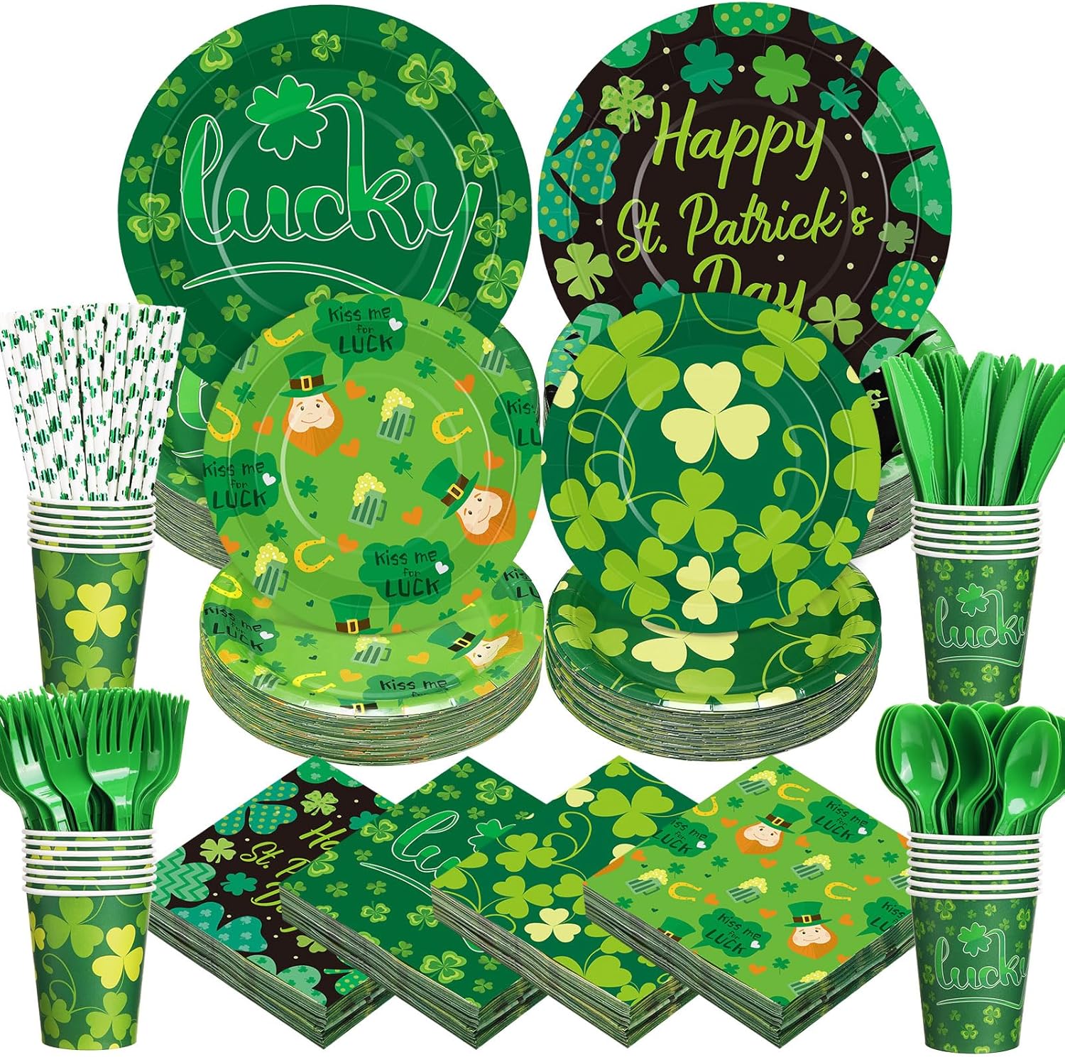 Gatherfun 450 piece St. Patrick's Day tableware set front view