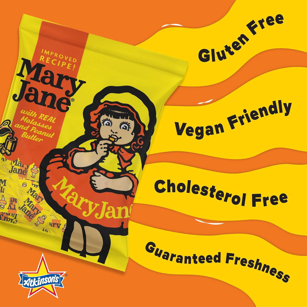 Individual twist-wrapped Mary Jane peanut butter candy pieces