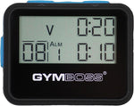 Gymboss interval timer attached to breathable watch strap