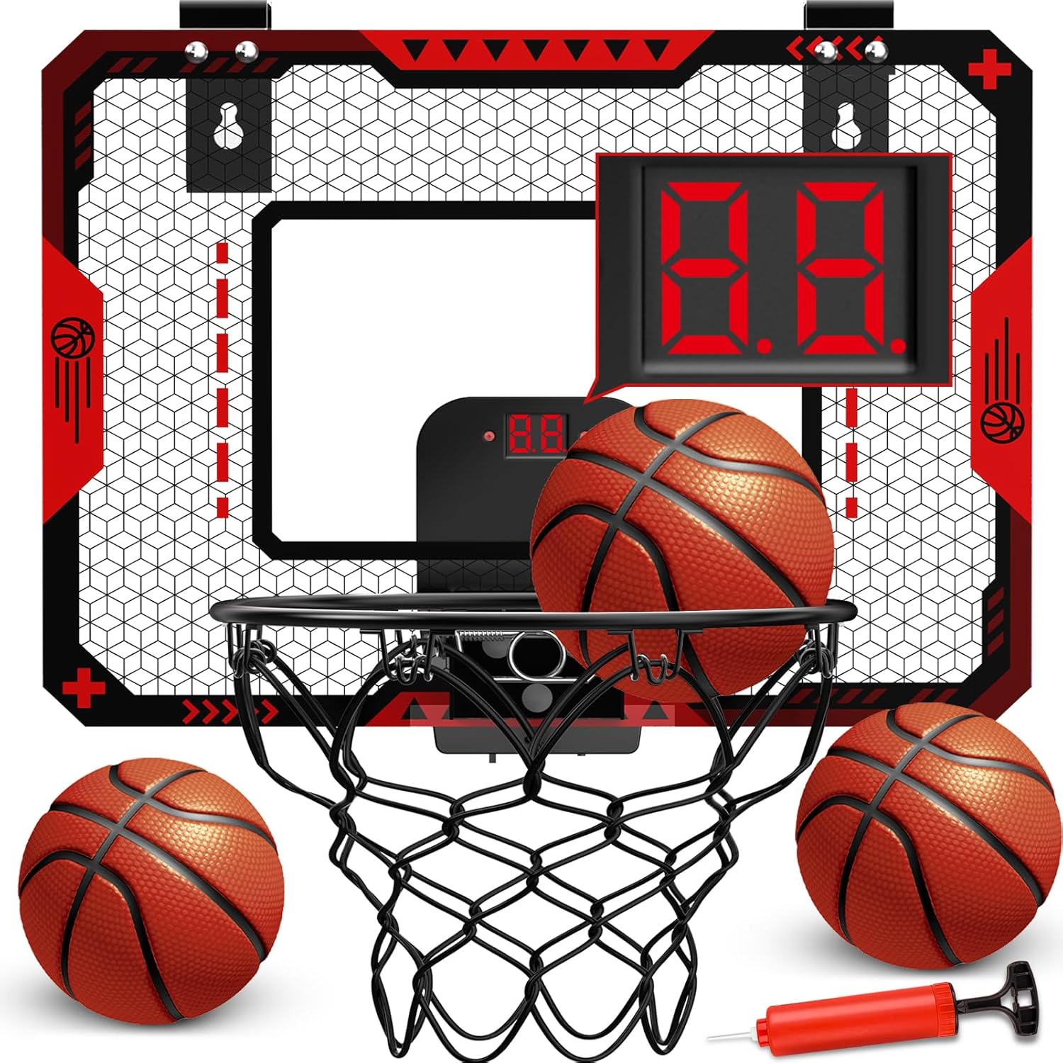 Gmaophy indoor mini basketball hoop with electronic scoreboard front view