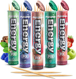 PurePix EnergyPix Caffeine Flavored Toothpicks variety pack front view showing five flavor tubes for energy boost