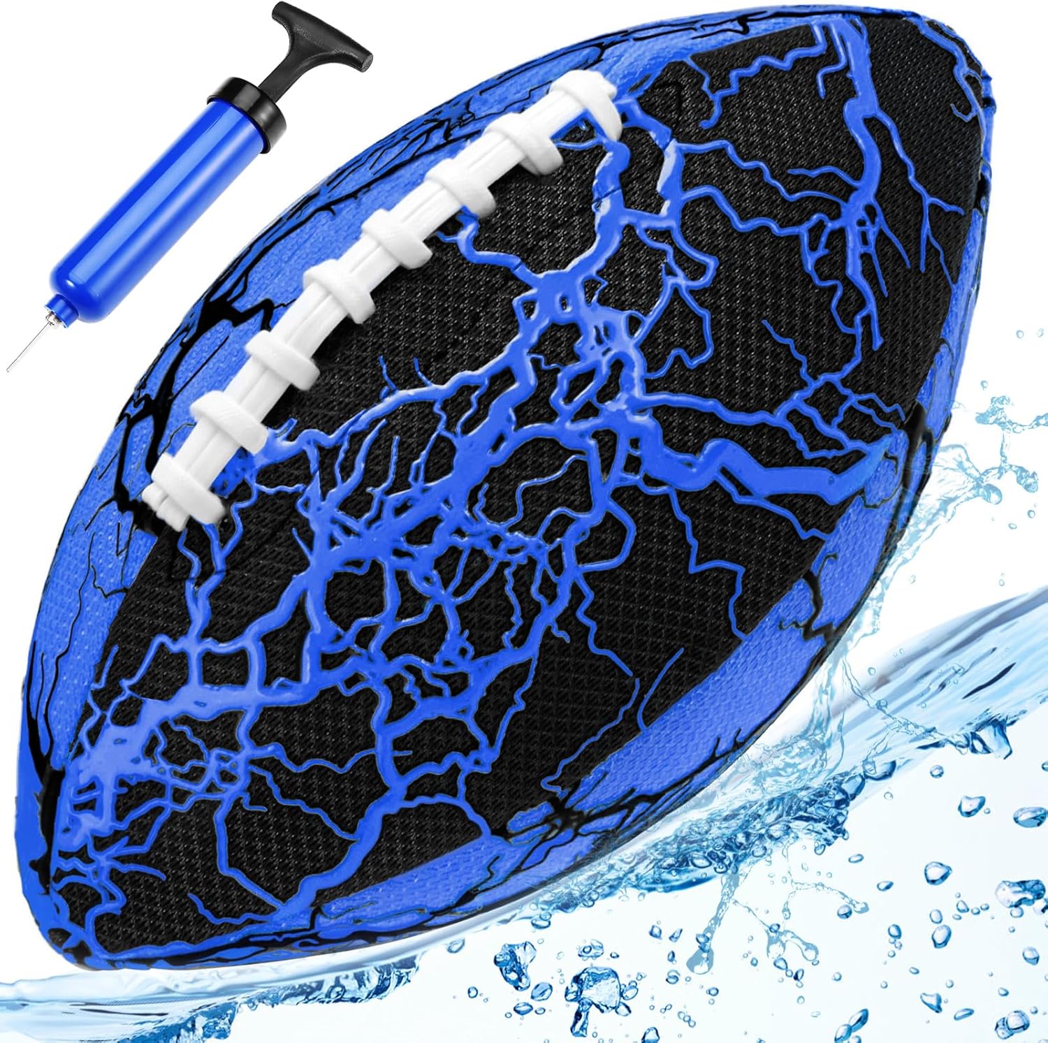 Jasonwell waterproof football pool toy front view showing blue lightning design