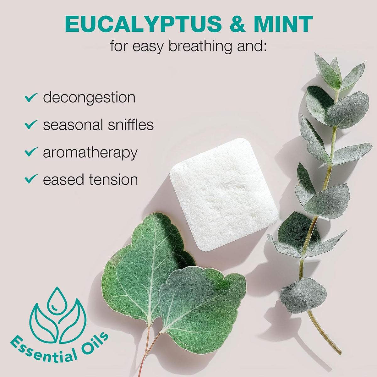 Close up of breathable eucalyptus mint shower steamer