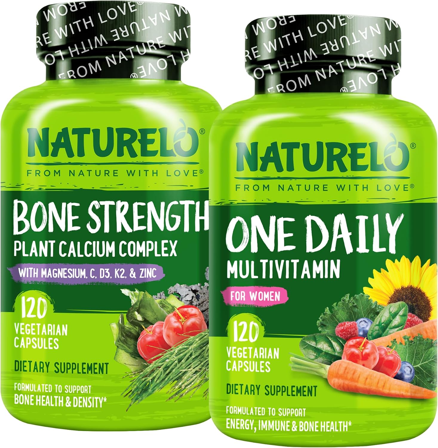 Naturelo One Daily Multivitamin and Calcium Bundle front view bottles