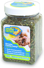 OurPets premium catnip blend being sprinkled on a cat scratcher