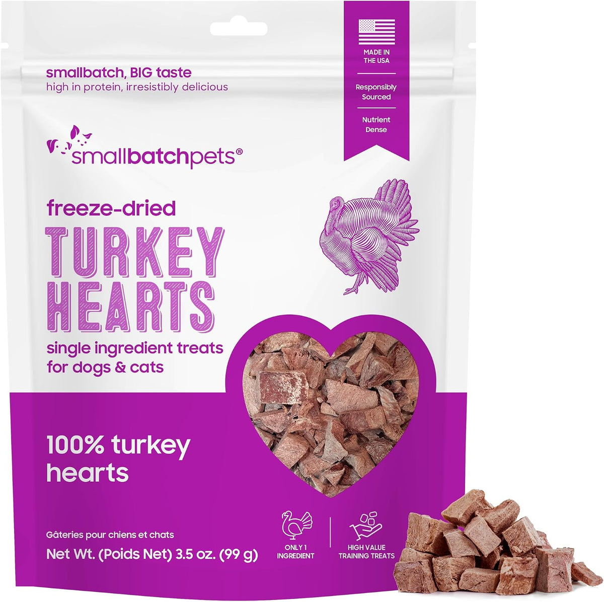 Smallbatch Premium Freeze Dried Turkey Heart Treats 3.5 Ounce front package view