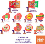Close up of 120 pieces Mexican candy mix packaging