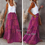 EARKOHA bohemian paisley print skirt fabric texture close-up