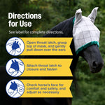 Farnam SuperMask II Horse Fly Mask WITH EARS, Extended Coverage Equine Fly Protection, Protects Eyes from Insects, Debris & UV, Adjustable Throat Latch, Plush Fleece Trim, Average Size - Image 7