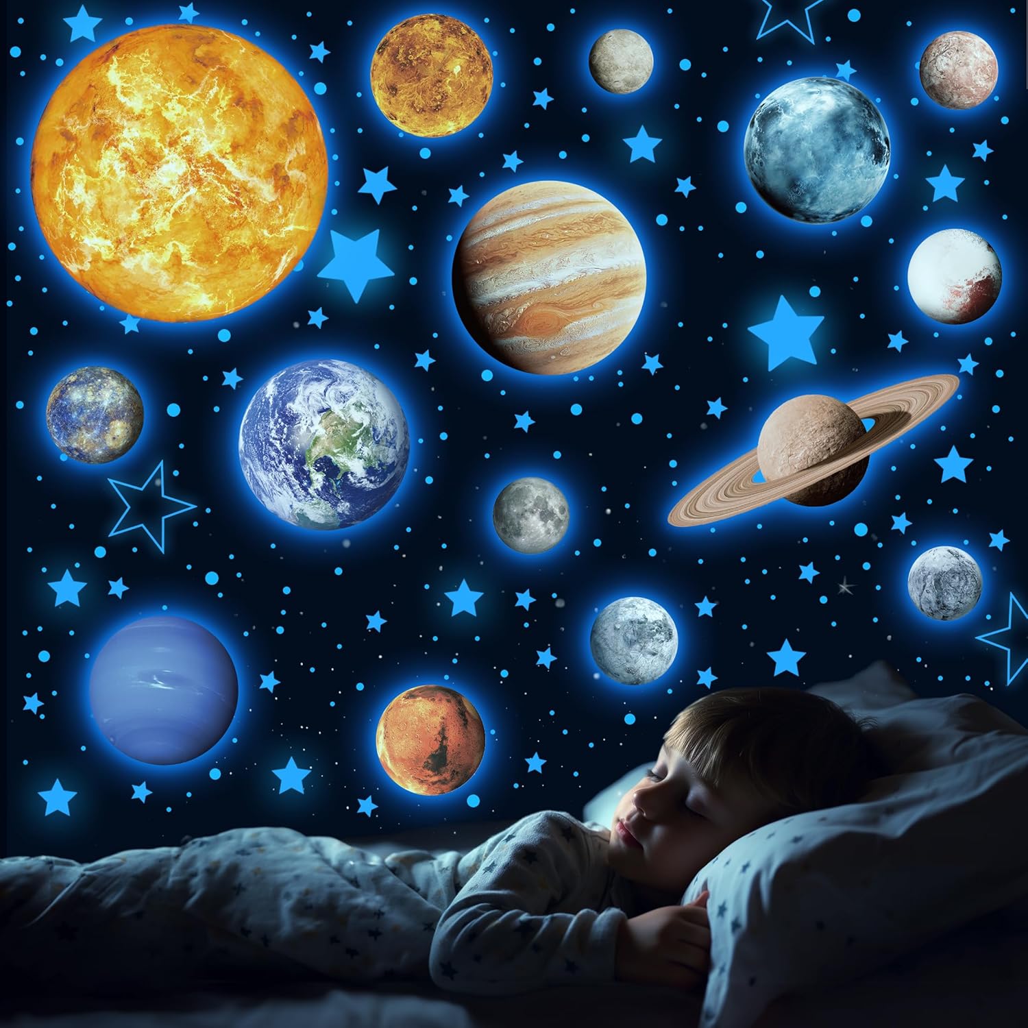 Solar System Wall Decals Glow in The Dark Stars 780 PCS, Glowing Planets Stickers for Ceiling, Nursery Wall Stickers for Bedroom, Kids Room Decorations (Blue) - Image 1