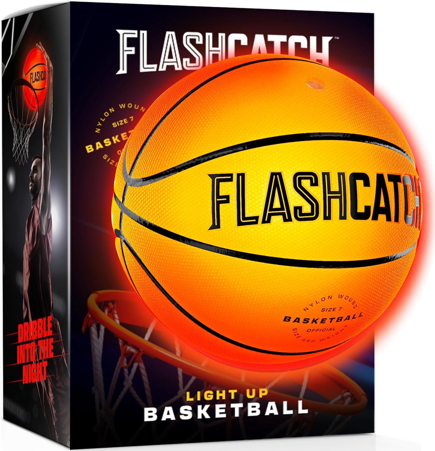 FlashCatch Light Up Basketball front view showing glowing LED features