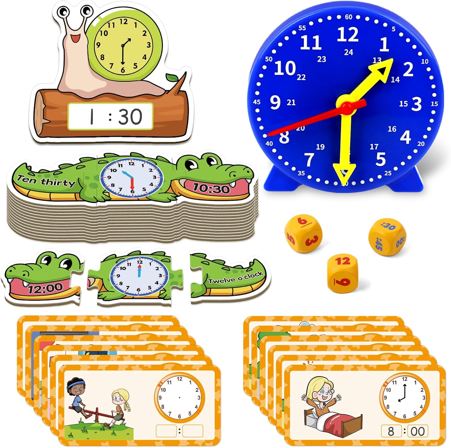 Aizweb Clock for Kids front view showing the interactive blue analog learning clock with color-coded hands.