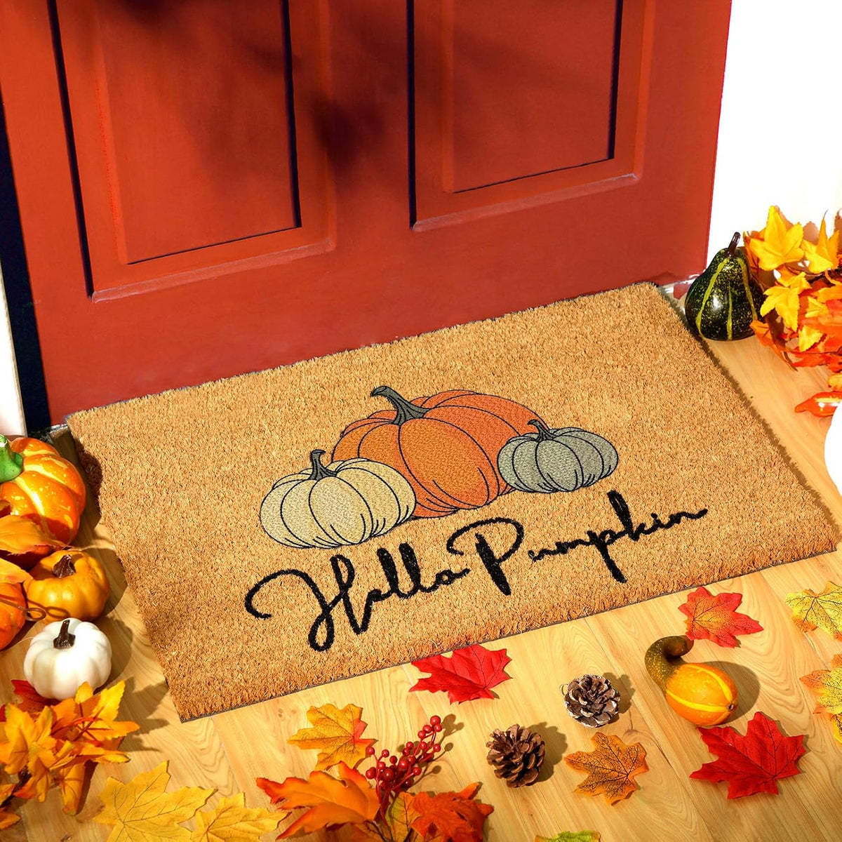 Fall Pumpkin Coir Doormat Pumpkin Welcome Doormats Autumn Non Slip Floor Mats Thanksgiving Fall Indoor Entrance Door Mat Porch Front Decor, 16 x 28 Inch - Image 14