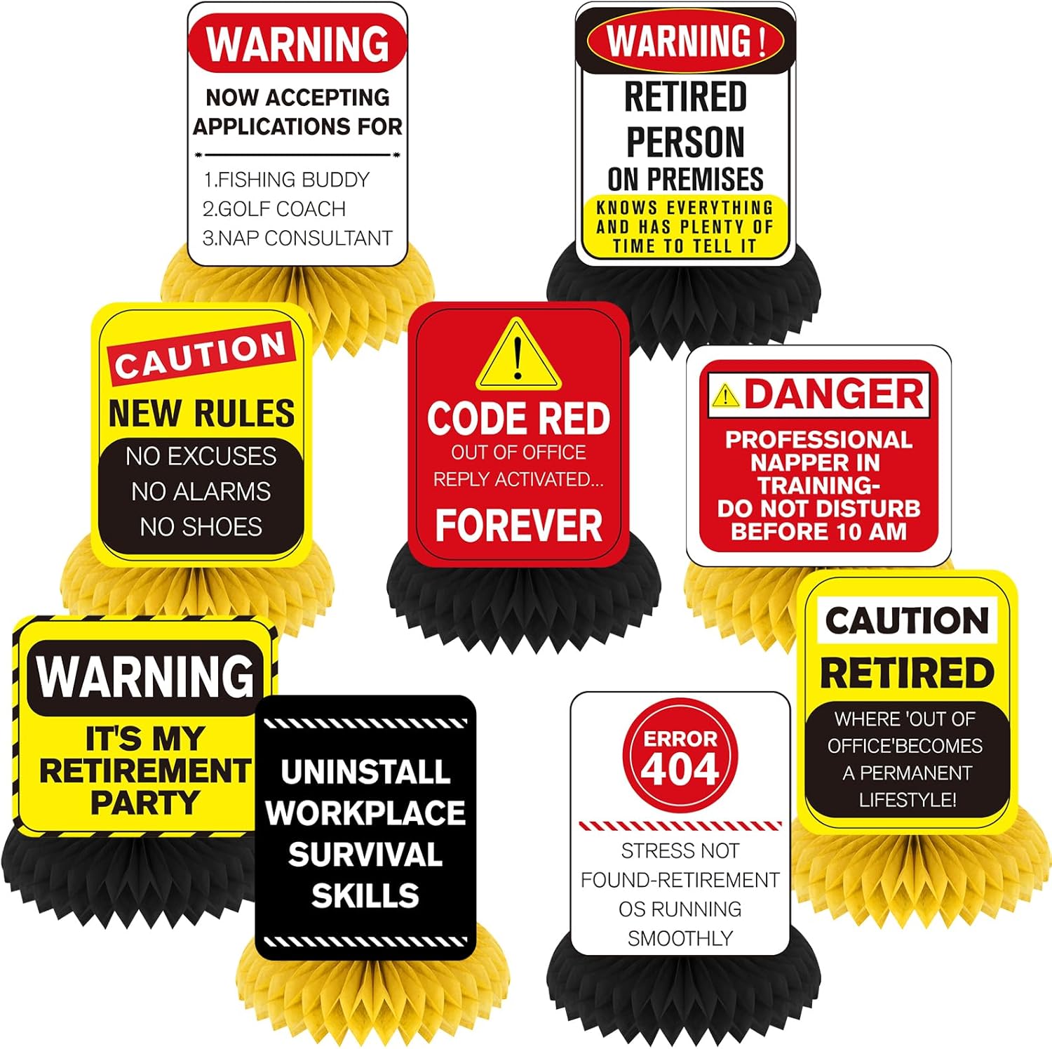 Woosytoo funny retirement party decorations honeycomb set front view