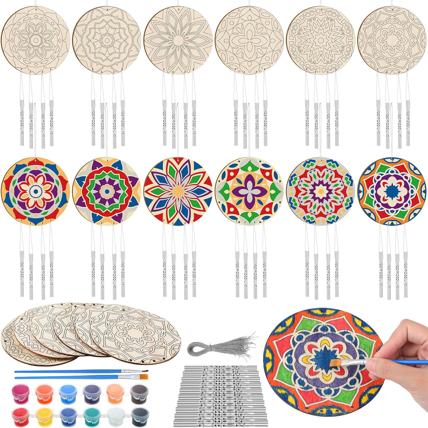 Silipull 24 Sets Mandala Wind Chimes craft kit front view