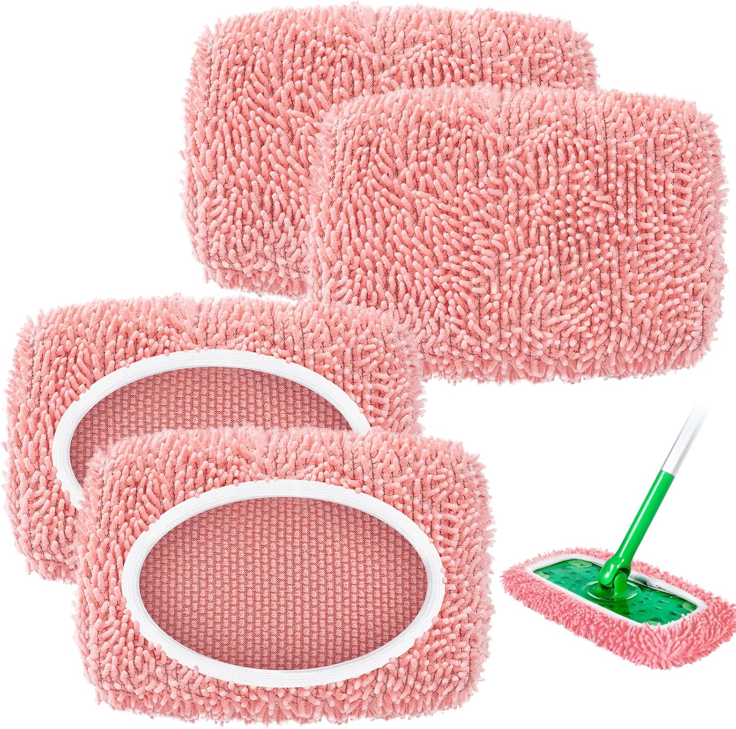 Nicemiya reusable mop pads pack of four front view showing pink chenille material texture