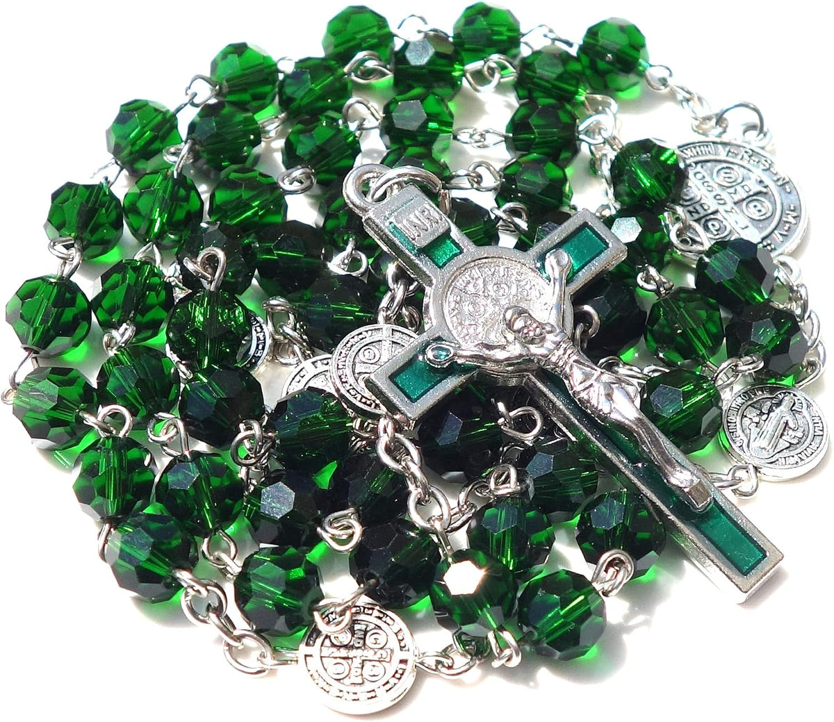 Full length display of the Catholic prayer rosary necklace