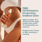 Kopari body glow gel formula swatch on brown skin tone showing radiance