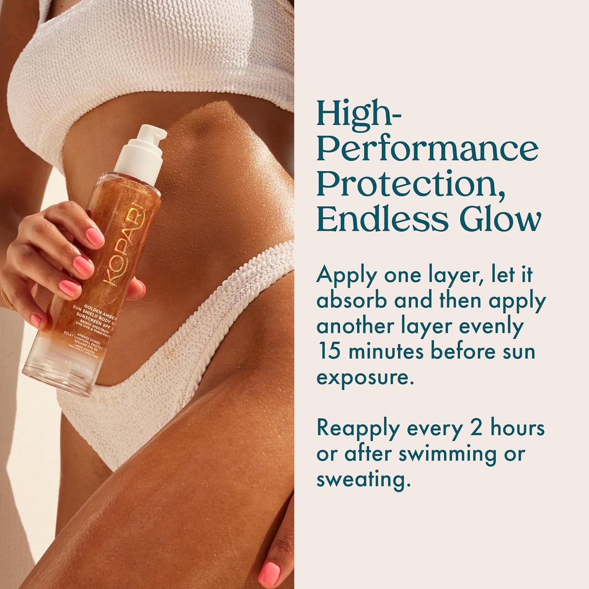 Kopari body glow gel formula swatch on brown skin tone showing radiance