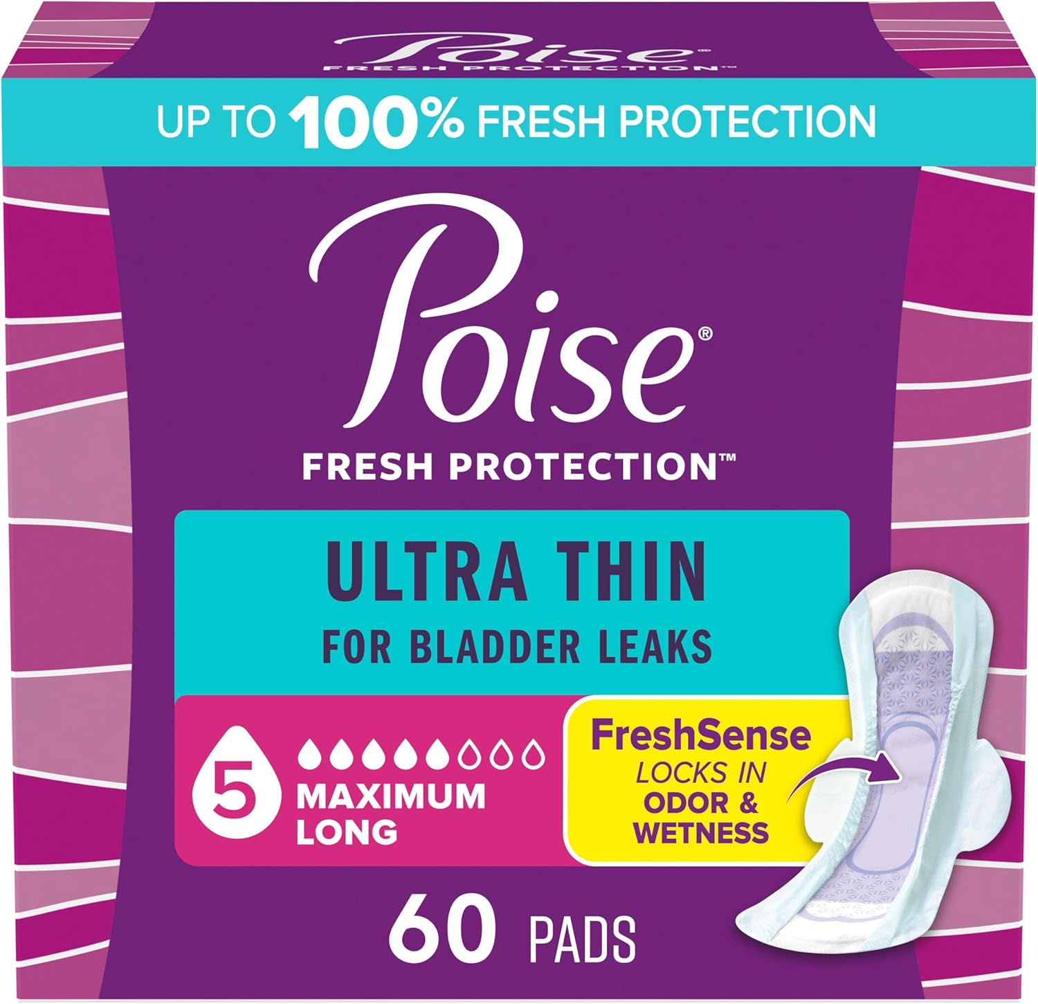 Poise Ultra Thin Incontinence Pads maximum absorbency front package view