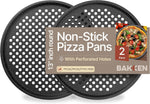 Bakken Pizza Baking Pan - Round Perforated Carbon Steel Pan with Non-Stick Marble Coating, Oversized Silicone Handle, Dishwasher Safe, High-Temperature Resistant, Durable & Easy Cleanup White, 2 Pack - Image 14
