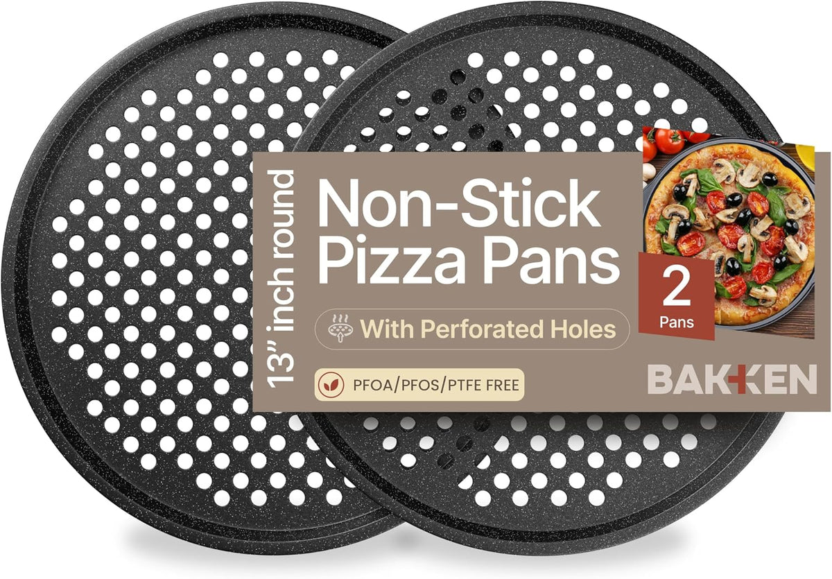 Bakken Pizza Baking Pan - Round Perforated Carbon Steel Pan with Non-Stick Marble Coating, Oversized Silicone Handle, Dishwasher Safe, High-Temperature Resistant, Durable & Easy Cleanup White, 2 Pack - Image 14