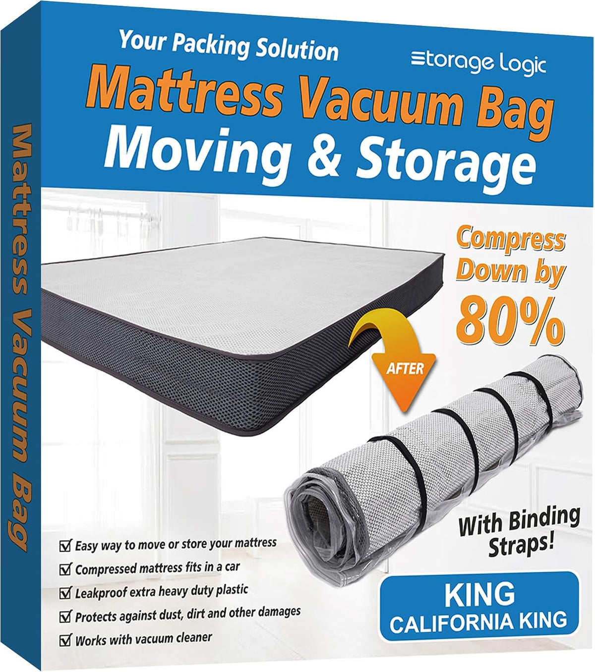 Storage Logic foam mattress vacuum bag king size front view