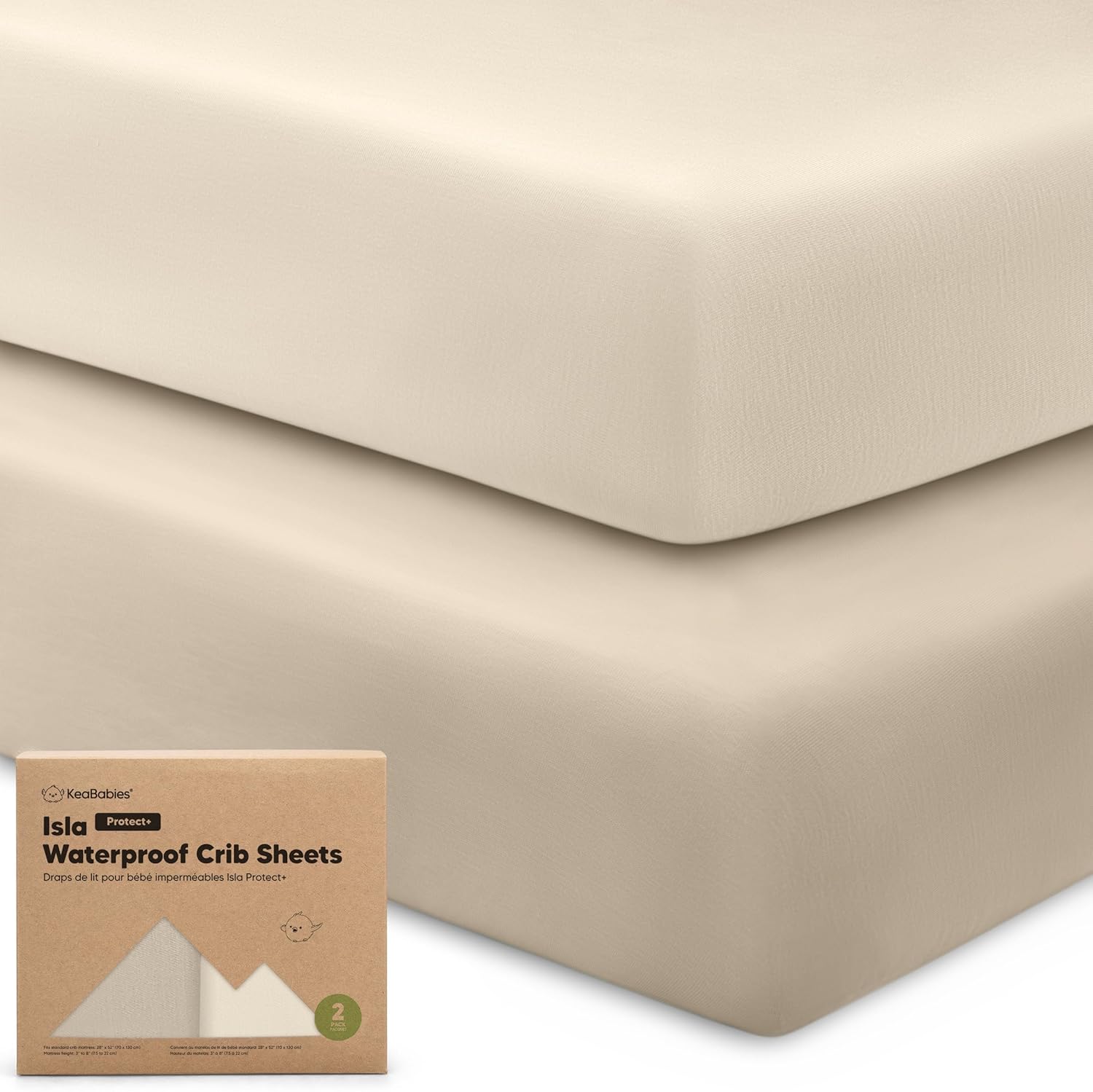 KeaBabies 2-Pack Waterproof Crib Sheets in Ecru front view