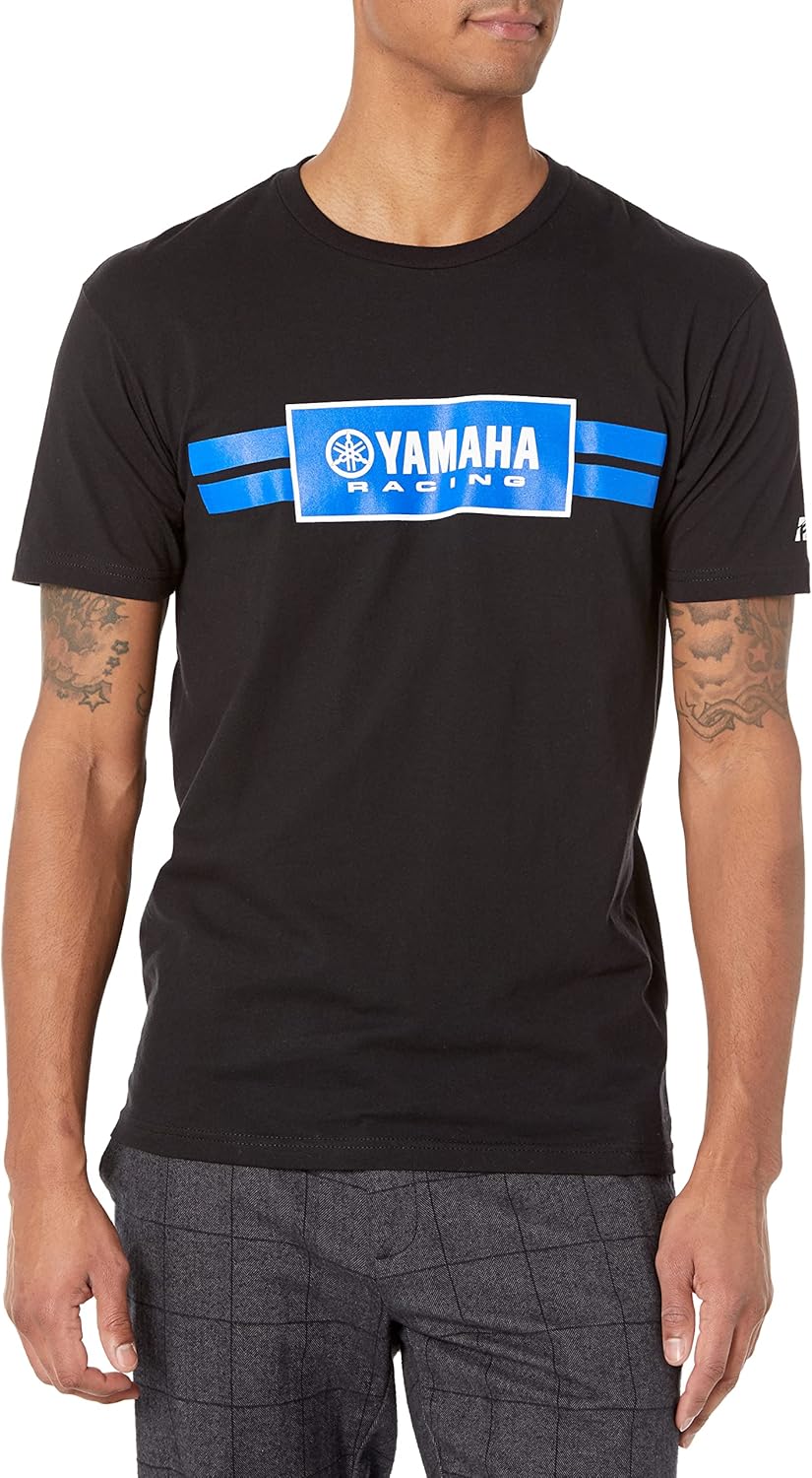 Factory Effex Yamaha Racing Stripes T Shirt front view showcasing blue graphic