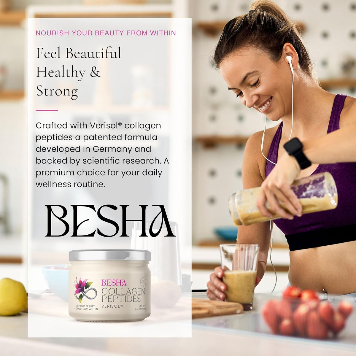 Besha Verisol bioactive peptides bottle lifestyle presentation