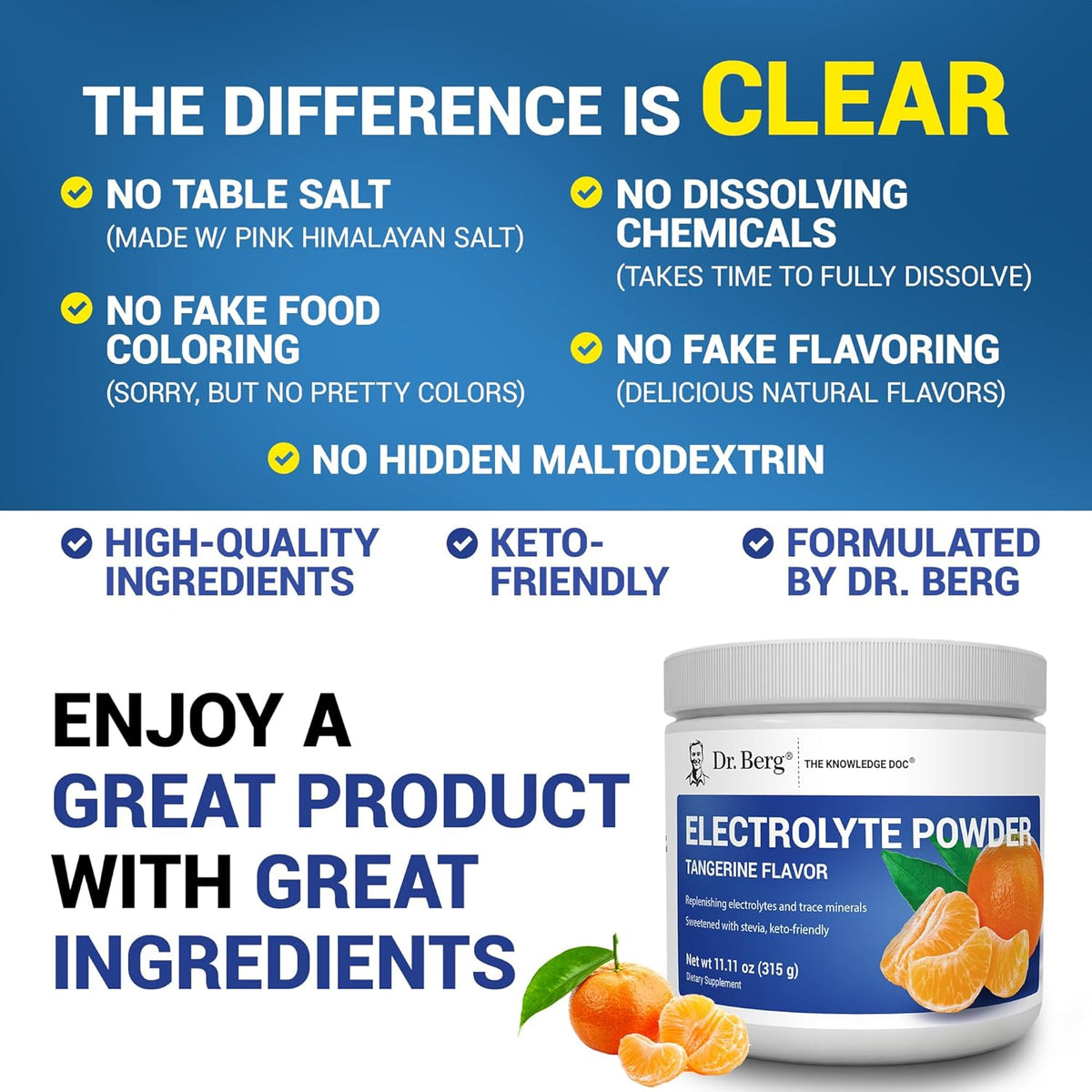 High potassium keto electrolyte powder by Dr. Berg Nutritionals for fitness recovery.