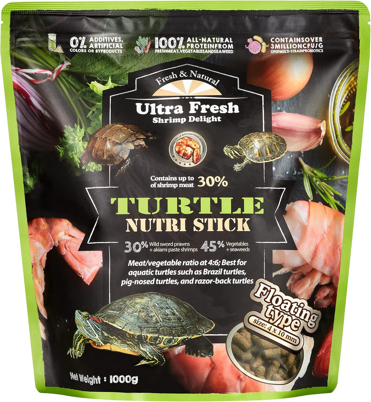 Nutritional floating stick food for aquatic turtles and terrapins