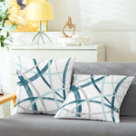 CaliTime teal geometric cushion covers fabric closeup