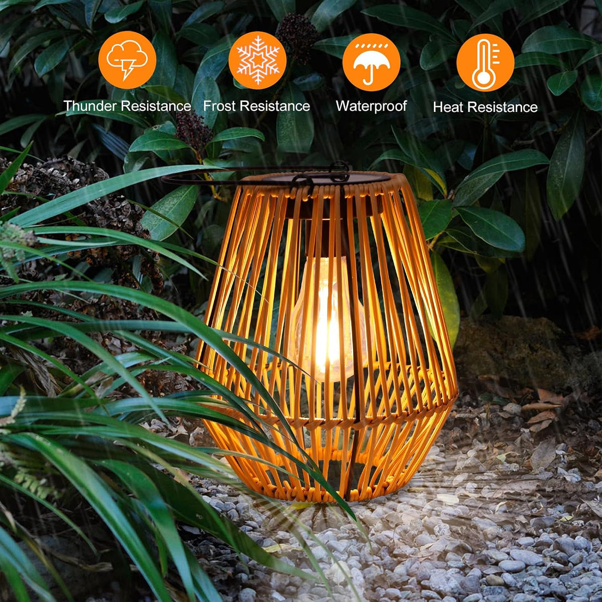Close-up view of the 3D woven natural rattan texture on Livinlarge lantern