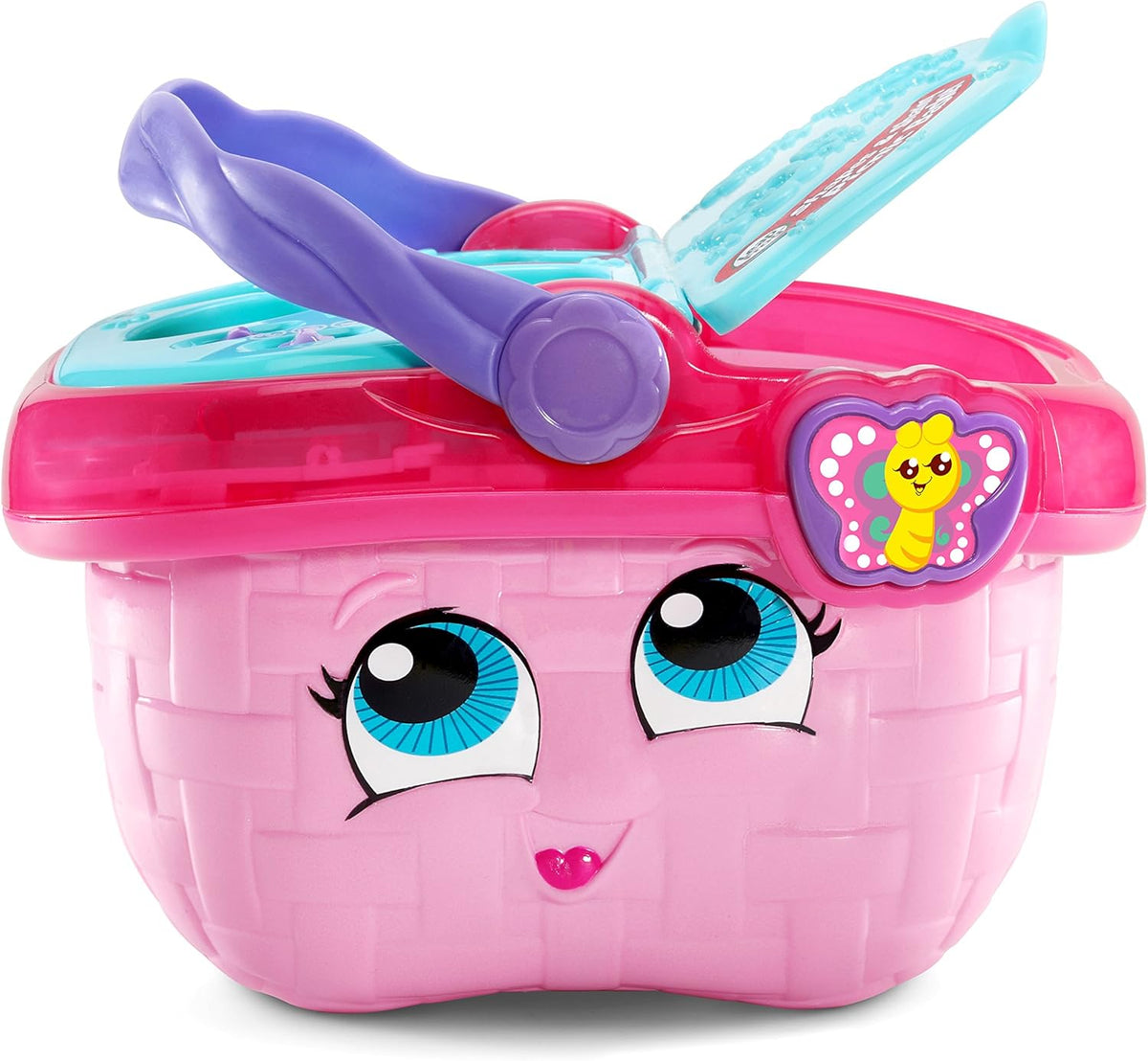 LeapFrog pink picnic basket open with play pieces