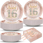 Chunnin Rose Gold Sweet 16 party plates set front view