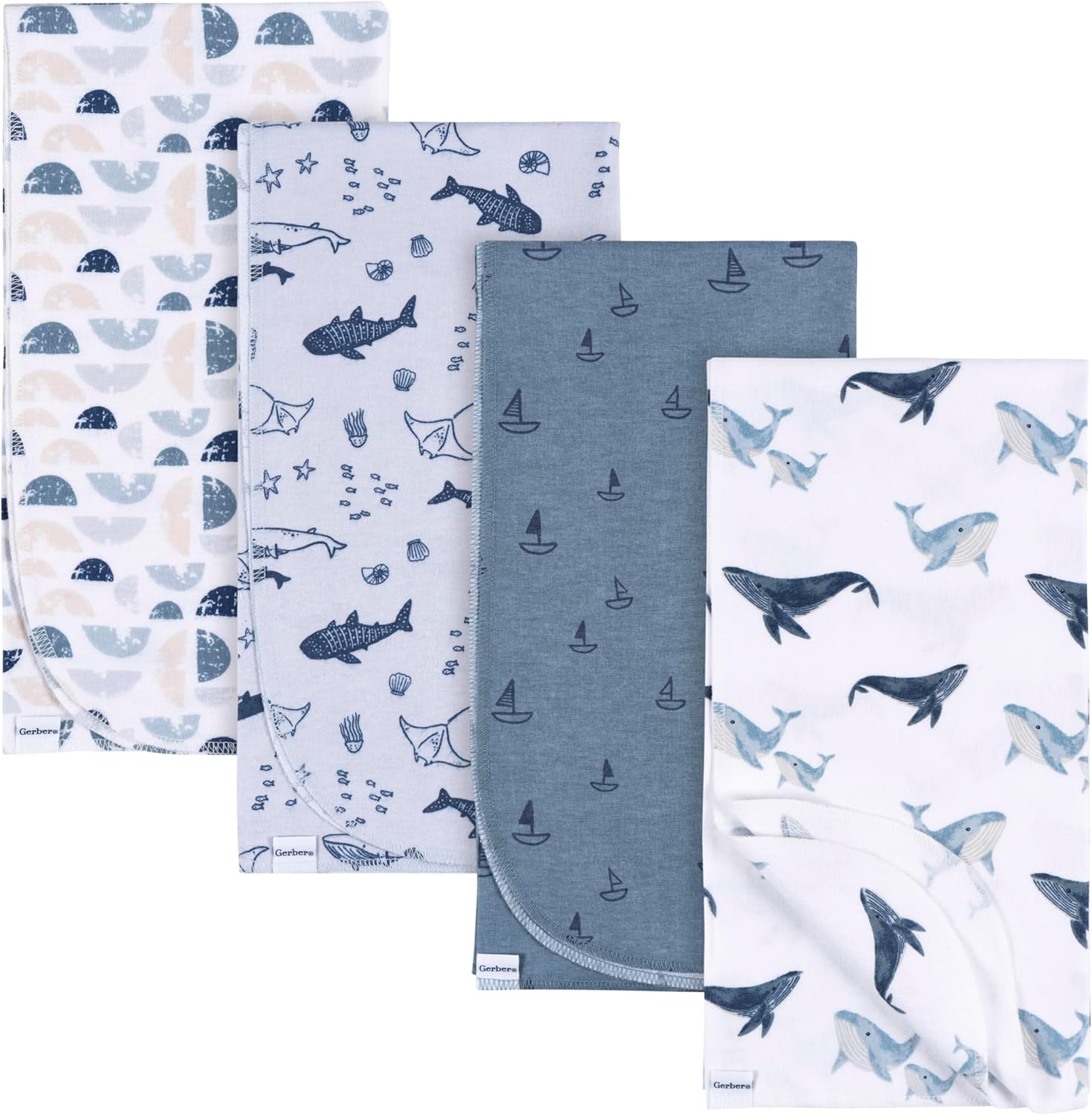 Gerber 4 Pack Cotton Flannel Receiving Blankets Coastal Calm