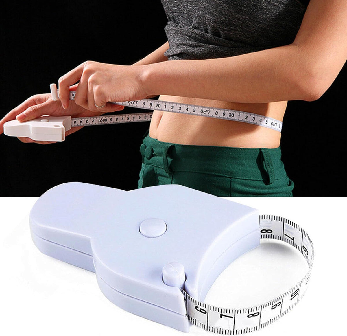 Compact portable sewing tape measure in white casing