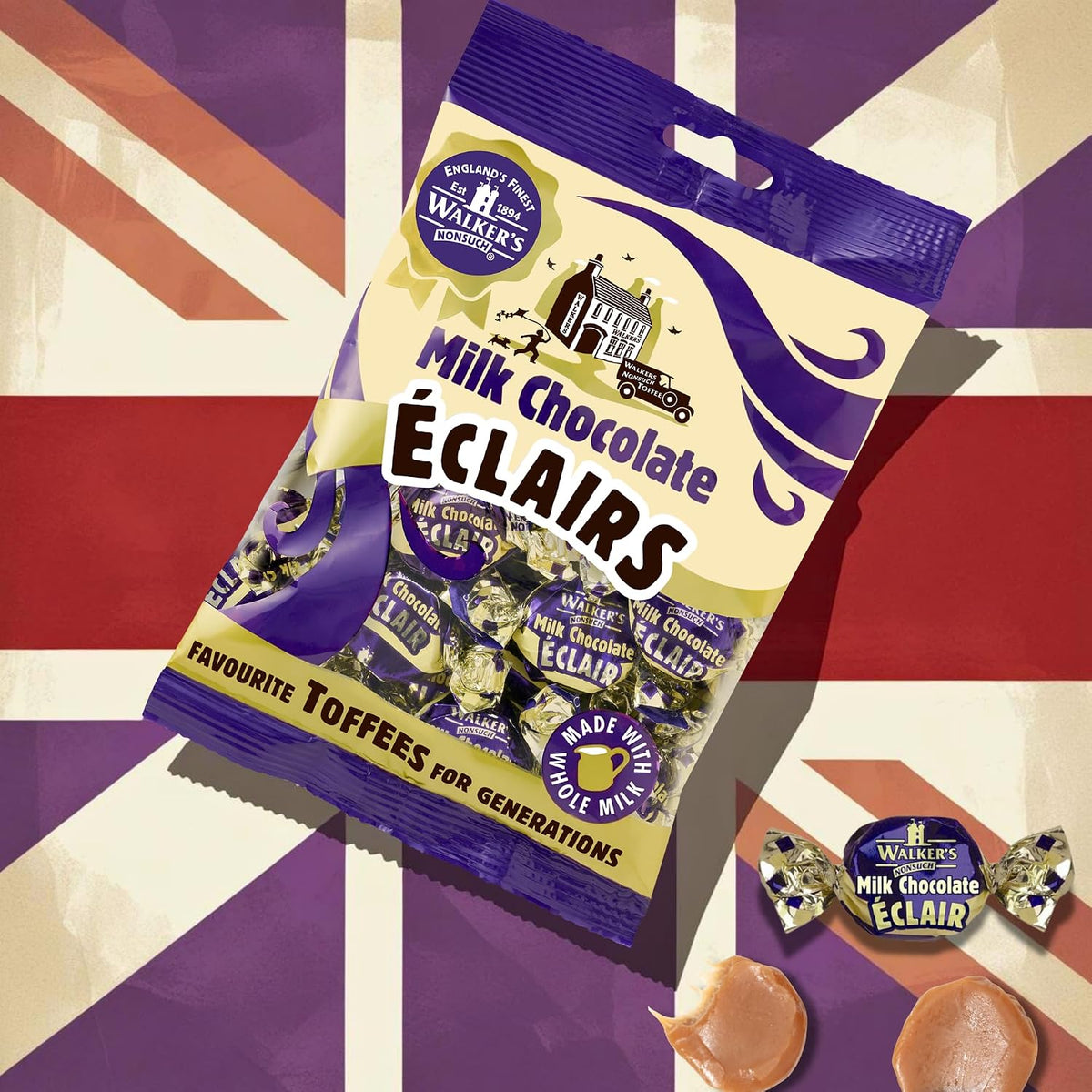 Walkers Nonsuch 150g package held in hand to demonstrate bag size and premium confectionery branding.