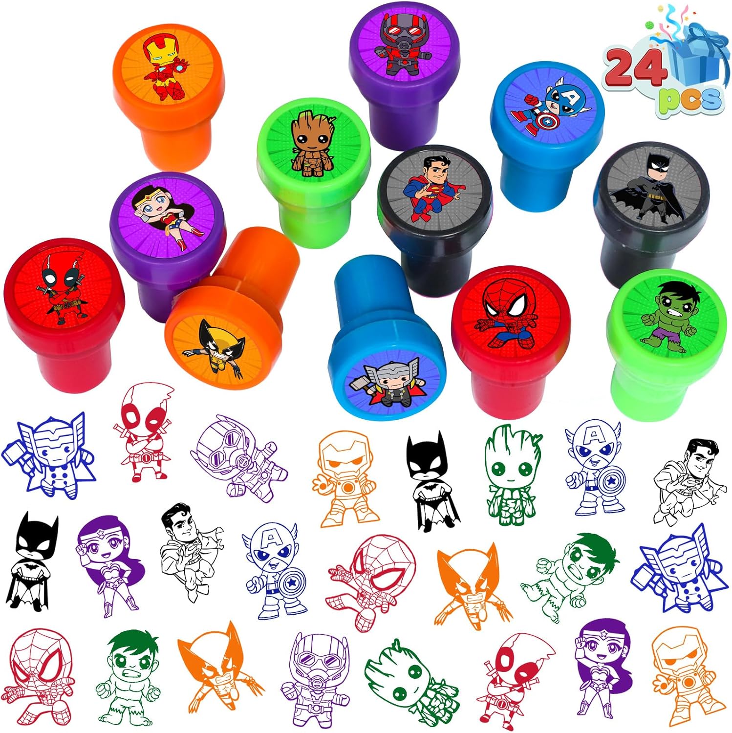 Novovida superhero themed stampers twenty-four piece set front view