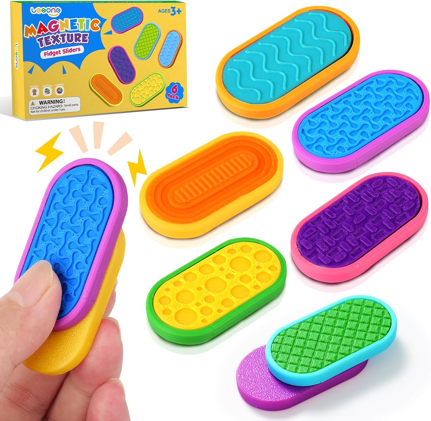 Lesong magnetic fidget slider front view pack of six vibrant sensory toys