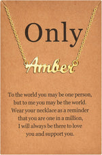 Lcherry gold name necklace worn by a model