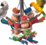 Bissap bird chew toys front view hanging in a cage for parrots