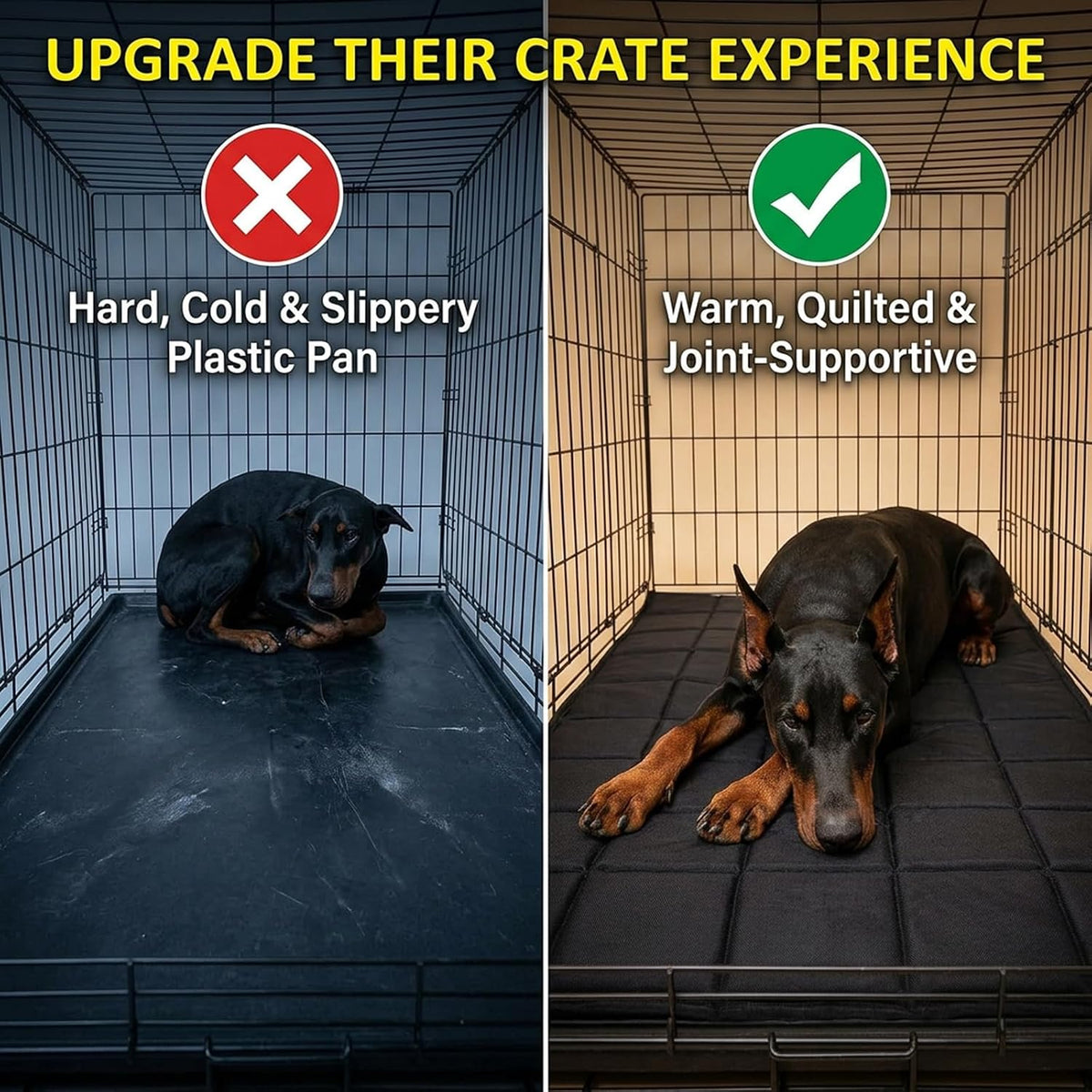 Drounphi crate pad shown inside dog cage
