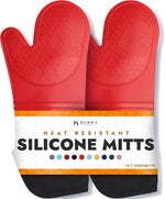 BPA-Free Soft Silicone 4 Piece Oven Mitts & Trivets Set - Ultra Heat Resistant Oven Mitts with Thick Cotton Liner - Long Slip Resistant Pot Holders, Flexible Oven Gloves - Gray - Image 9