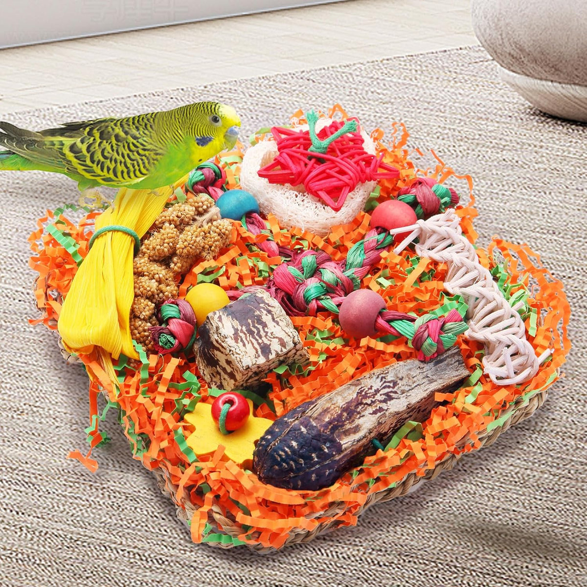 Premium bird chewing toy for conures and lovebirds to prevent boredom