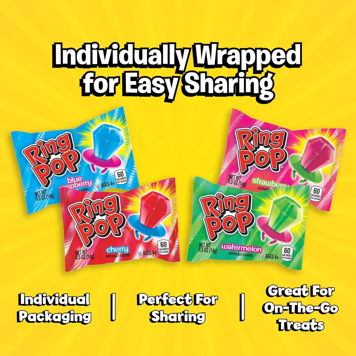 Assorted fruit flavored Ring Pop candy pack imported from USA
