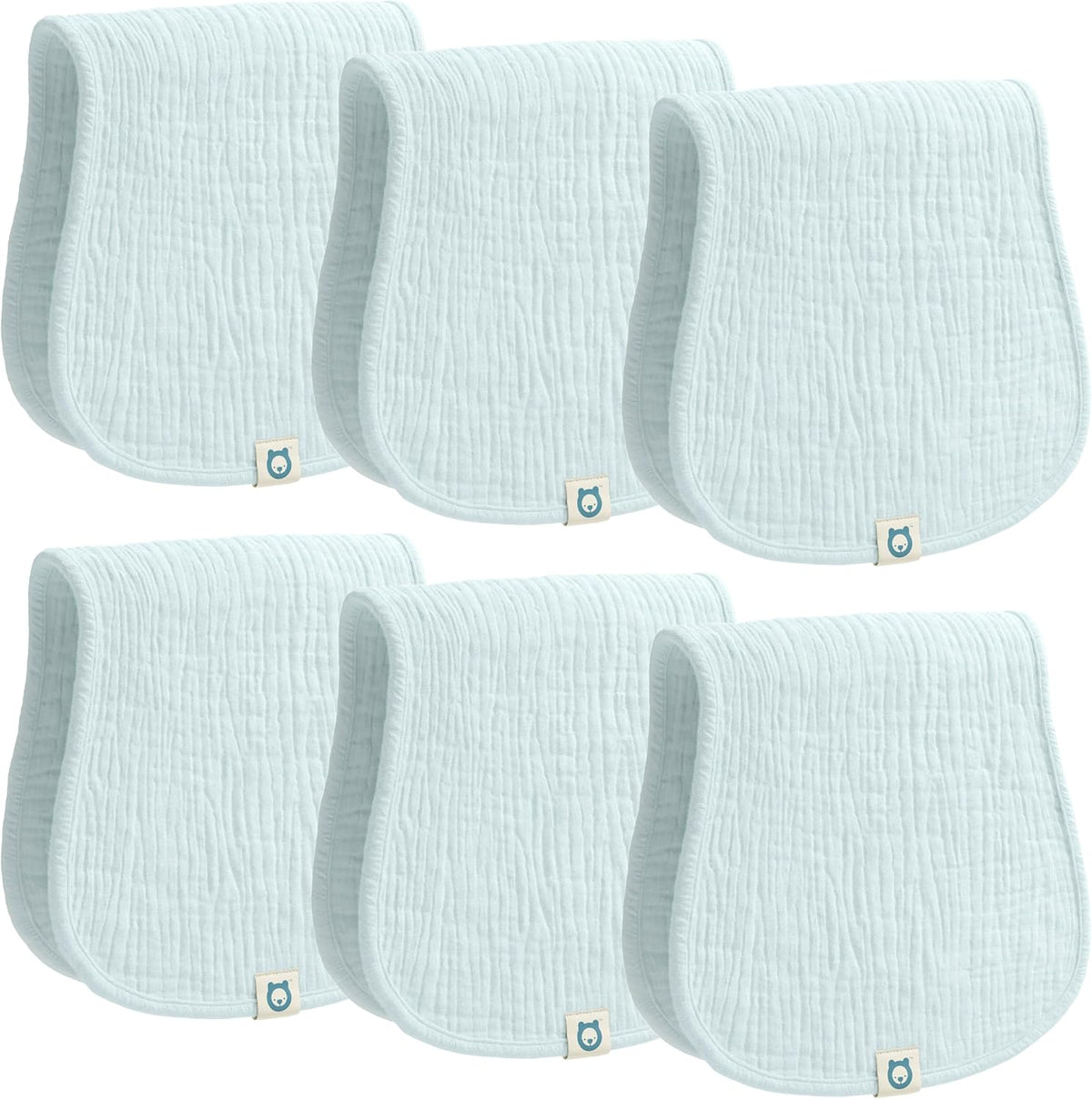 ROMY RO organic muslin burp cloths six piece light blue set front view showing premium fabric texture.