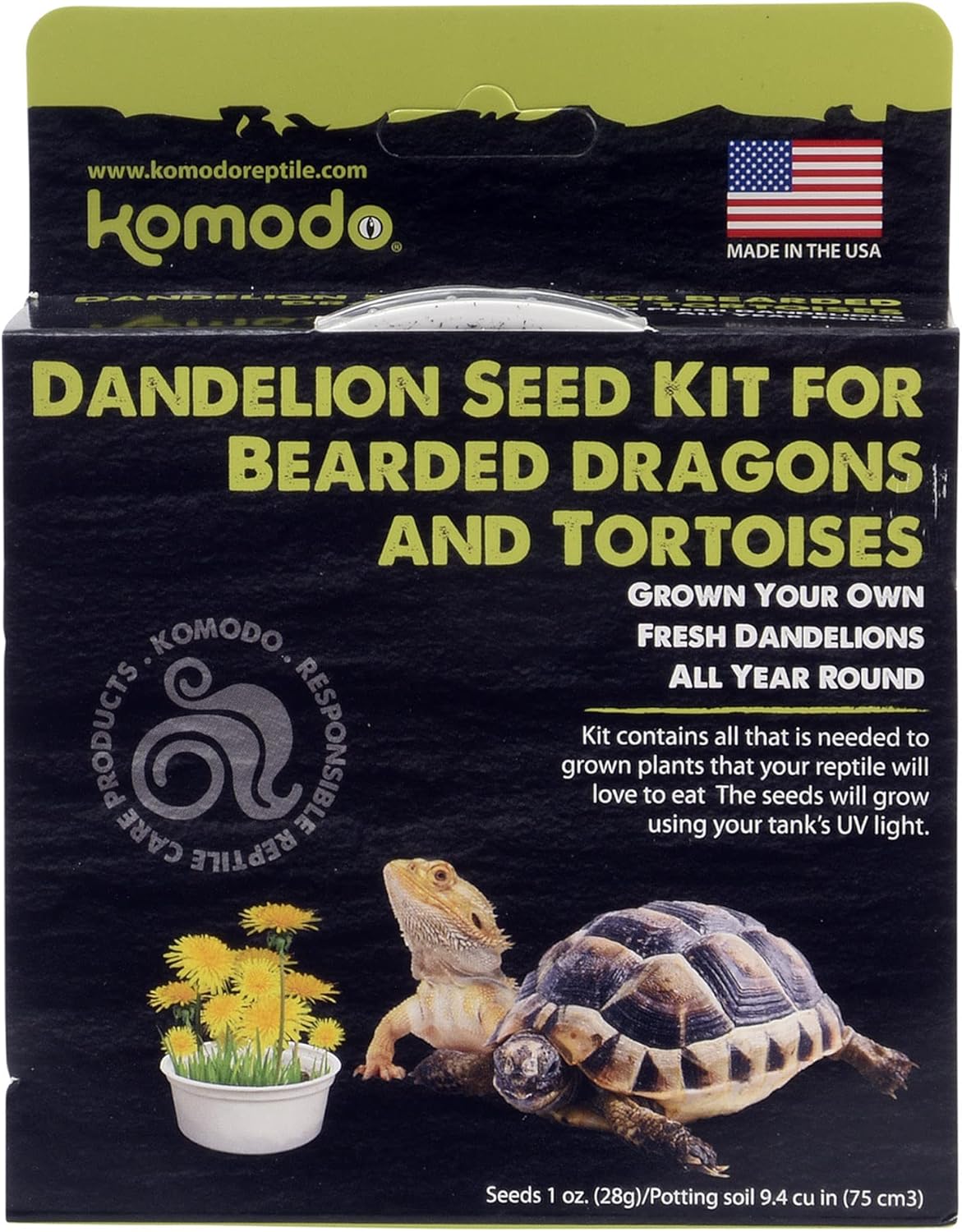 Komodo Grow Your Own Dandelion Kit front view terrarium pet food